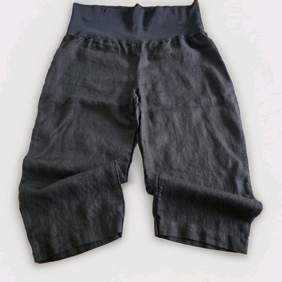 Lauren Vidal Capri Pants Women XXXL Black Pull On Foldable Elastic Waist Linen - Picture 9 of 14